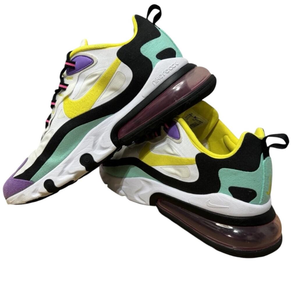 EUC Nike Air Max 270 React Running Shoe Athletic Multi Color Yellow Women’s 9.5